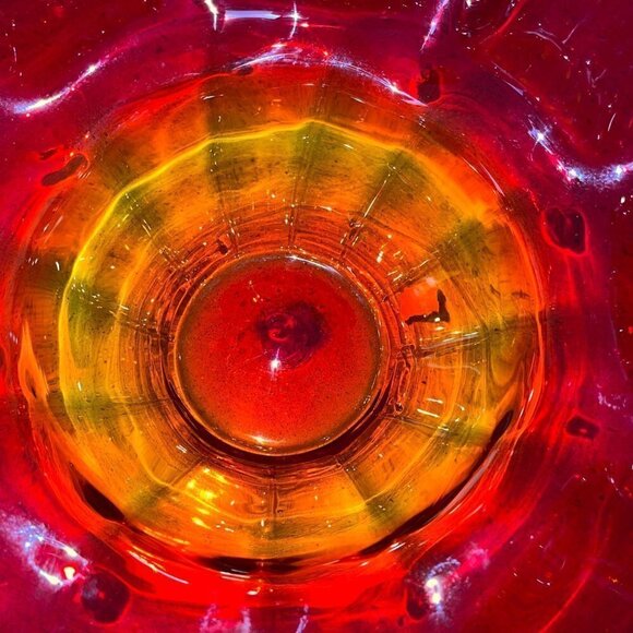 Blenko Vintage Amberina Ruffle Bowl Red Size Large Mid Century Modern MCM Orange - Picture 5 of 12